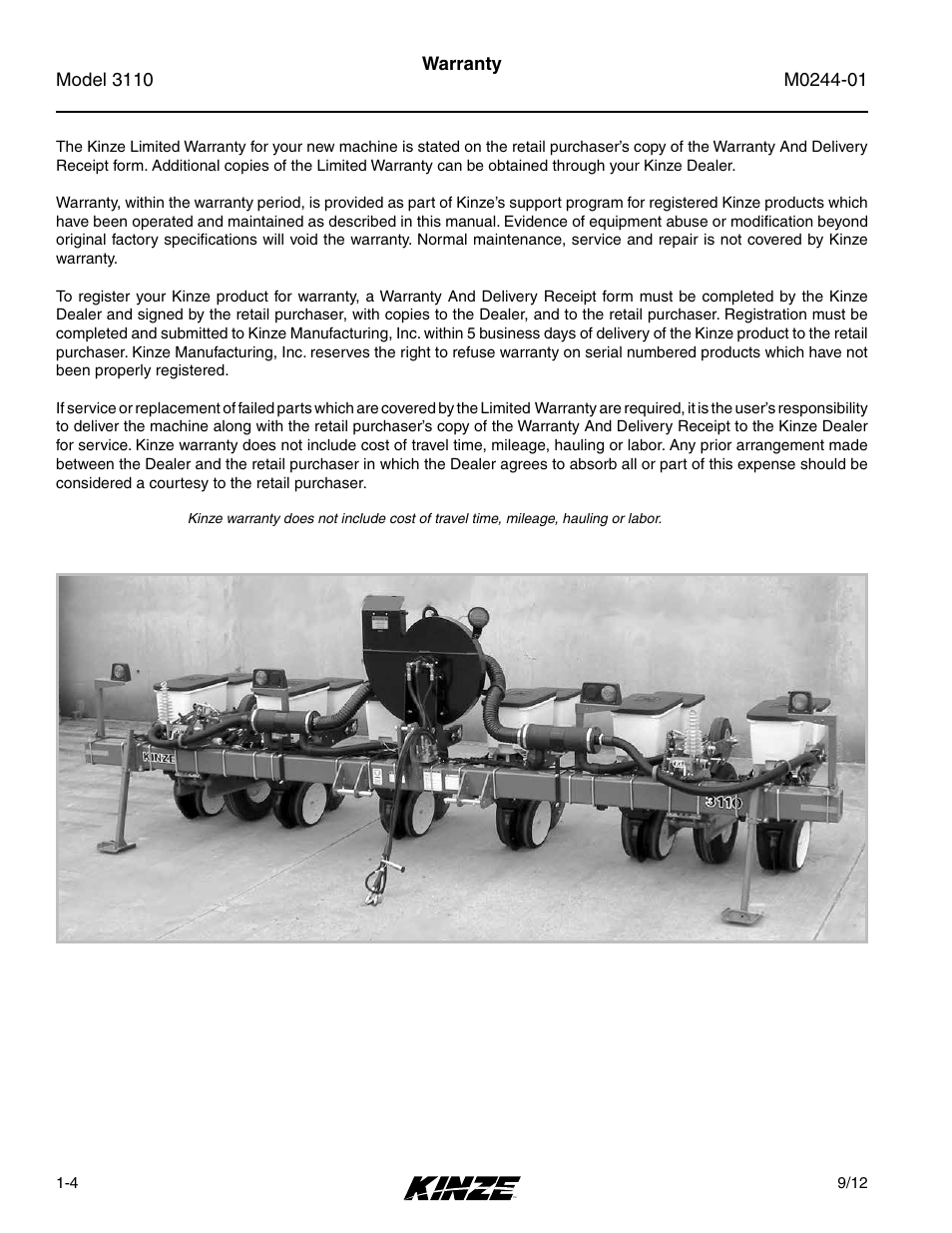Warranty | Kinze 3110 Mounted Planter Rev. 7/14 User Manual | Page 8 / 136