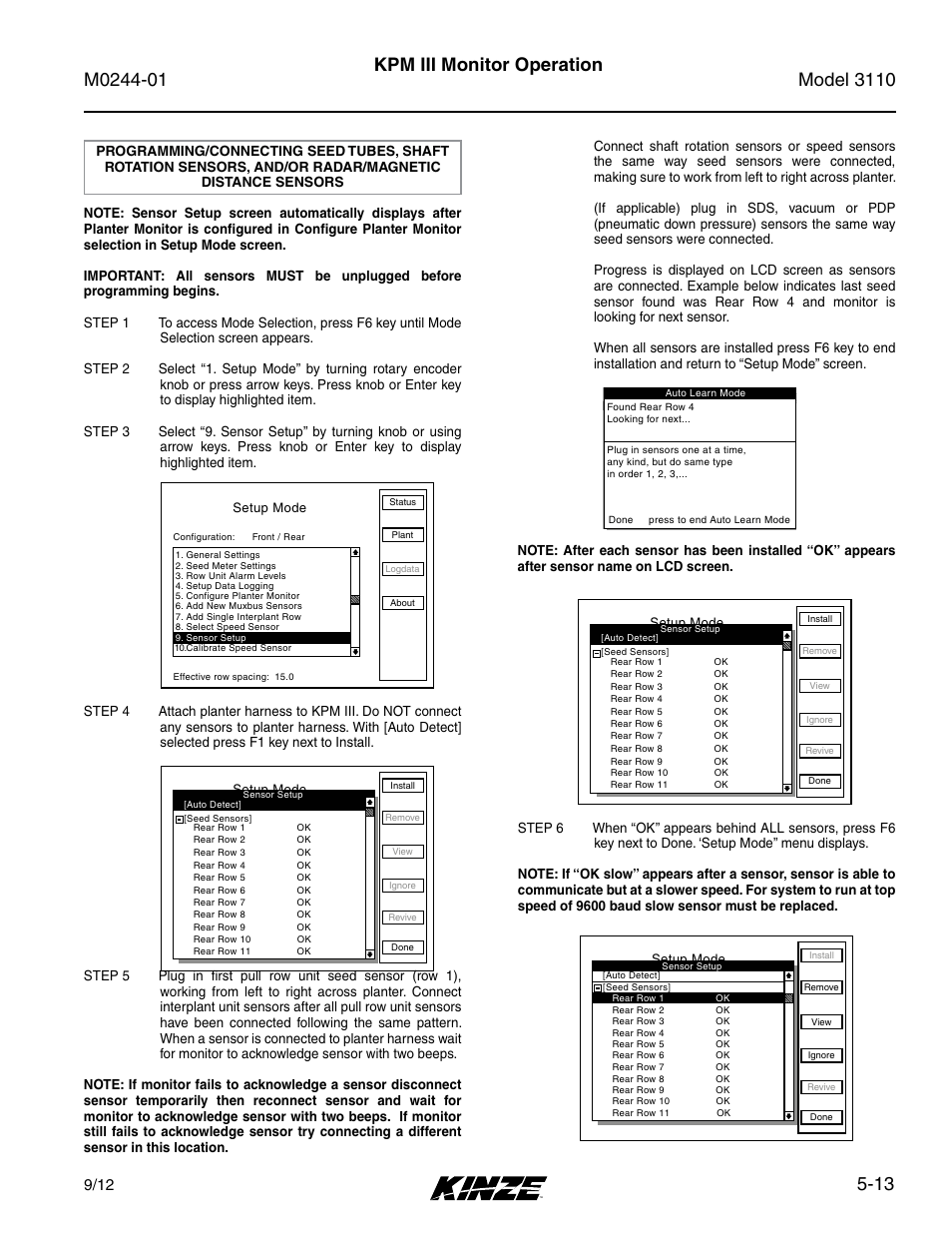 13 kpm iii monitor operation | Kinze 3110 Mounted Planter Rev. 7/14 User Manual | Page 87 / 136