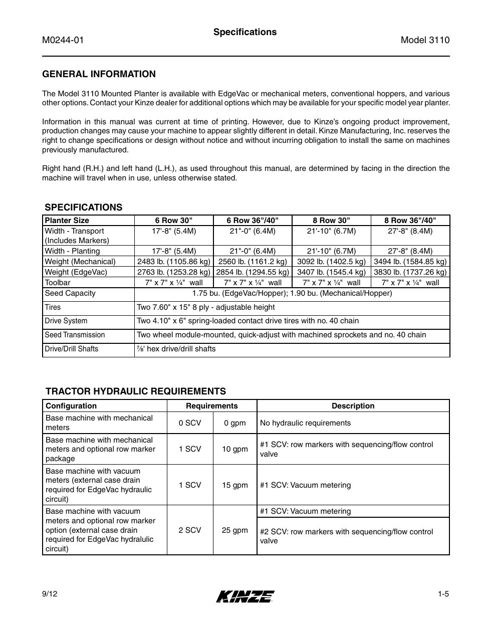 Kinze 3110 Mounted Planter Rev. 7/14 User Manual | Page 9 / 136