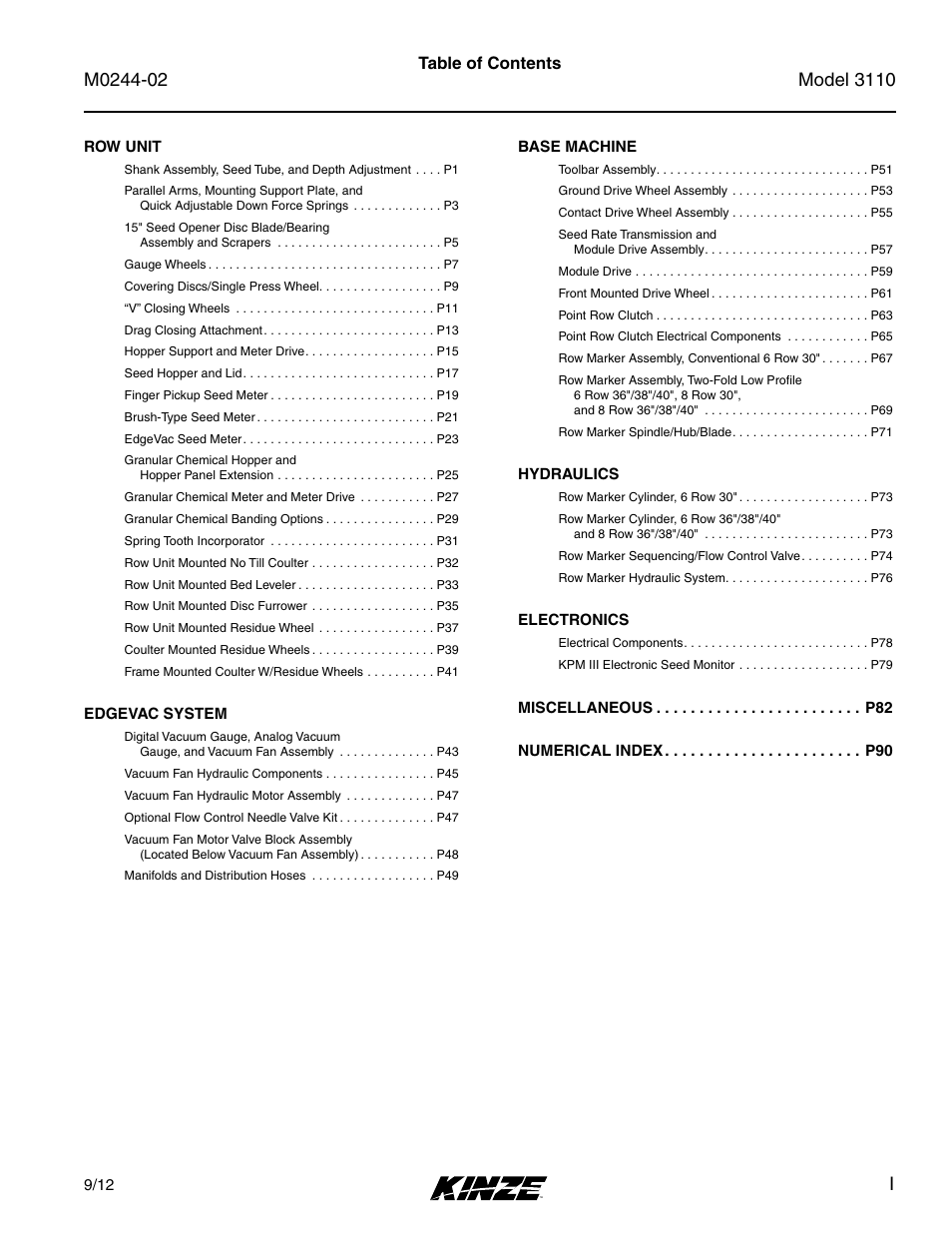 Kinze 3110 Mounted Planter Rev. 5/14 User Manual | Page 3 / 100