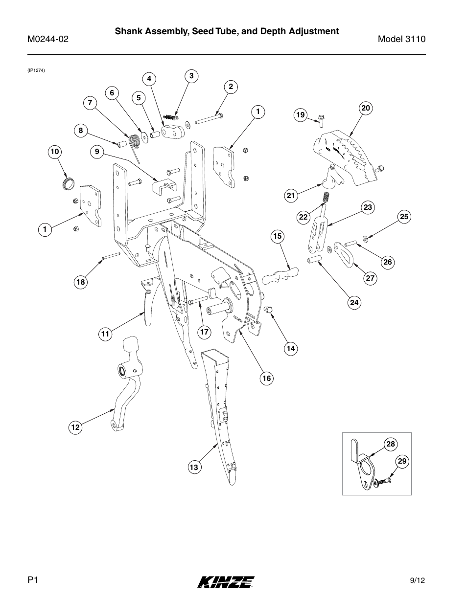 Row unit, Shank assembly, seed tube, and depth adjustment | Kinze 3110 Mounted Planter Rev. 5/14 User Manual | Page 4 / 100