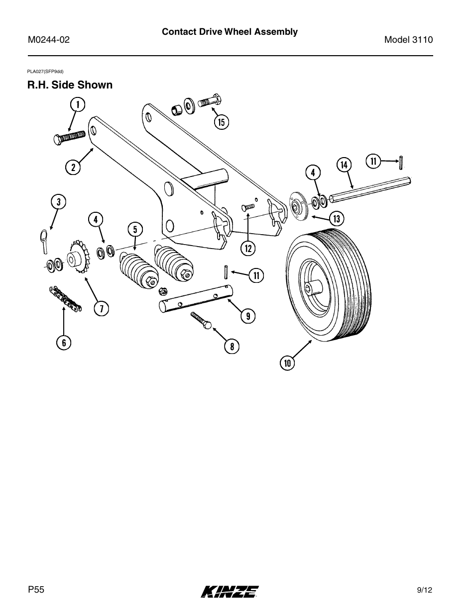 Contact drive wheel assembly, R .h . side shown | Kinze 3110 Mounted Planter Rev. 5/14 User Manual | Page 58 / 100