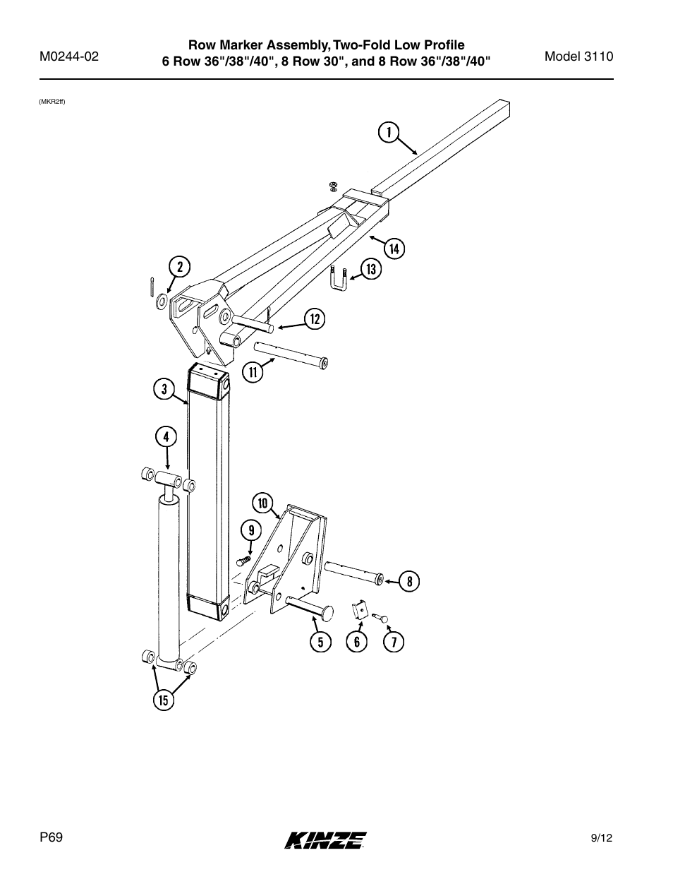 Row marker assembly, two-fold low profile, 6 row 36"/38"/40", 8 row 30 | Kinze 3110 Mounted Planter Rev. 5/14 User Manual | Page 72 / 100