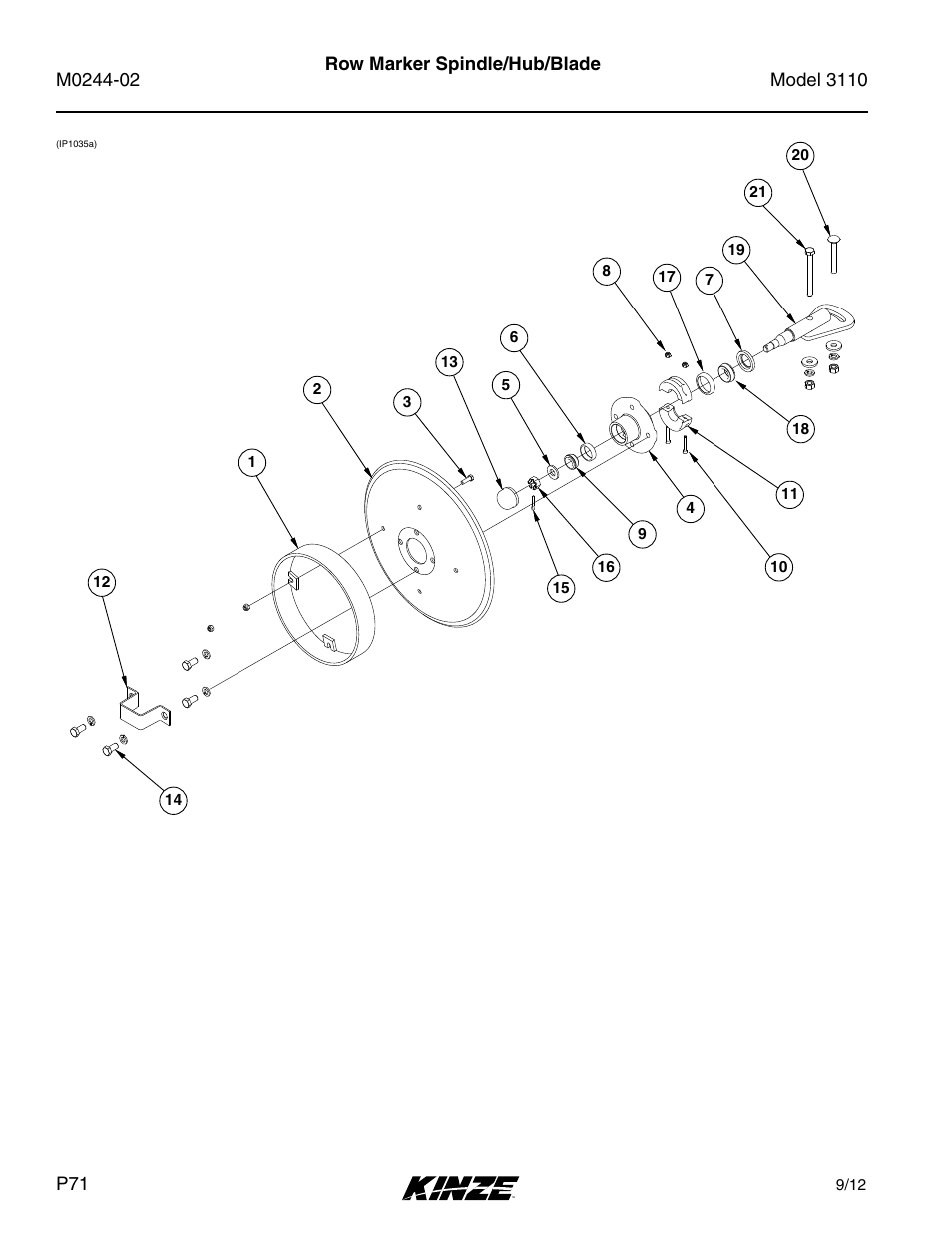 Row marker spindle/hub/blade | Kinze 3110 Mounted Planter Rev. 5/14 User Manual | Page 74 / 100