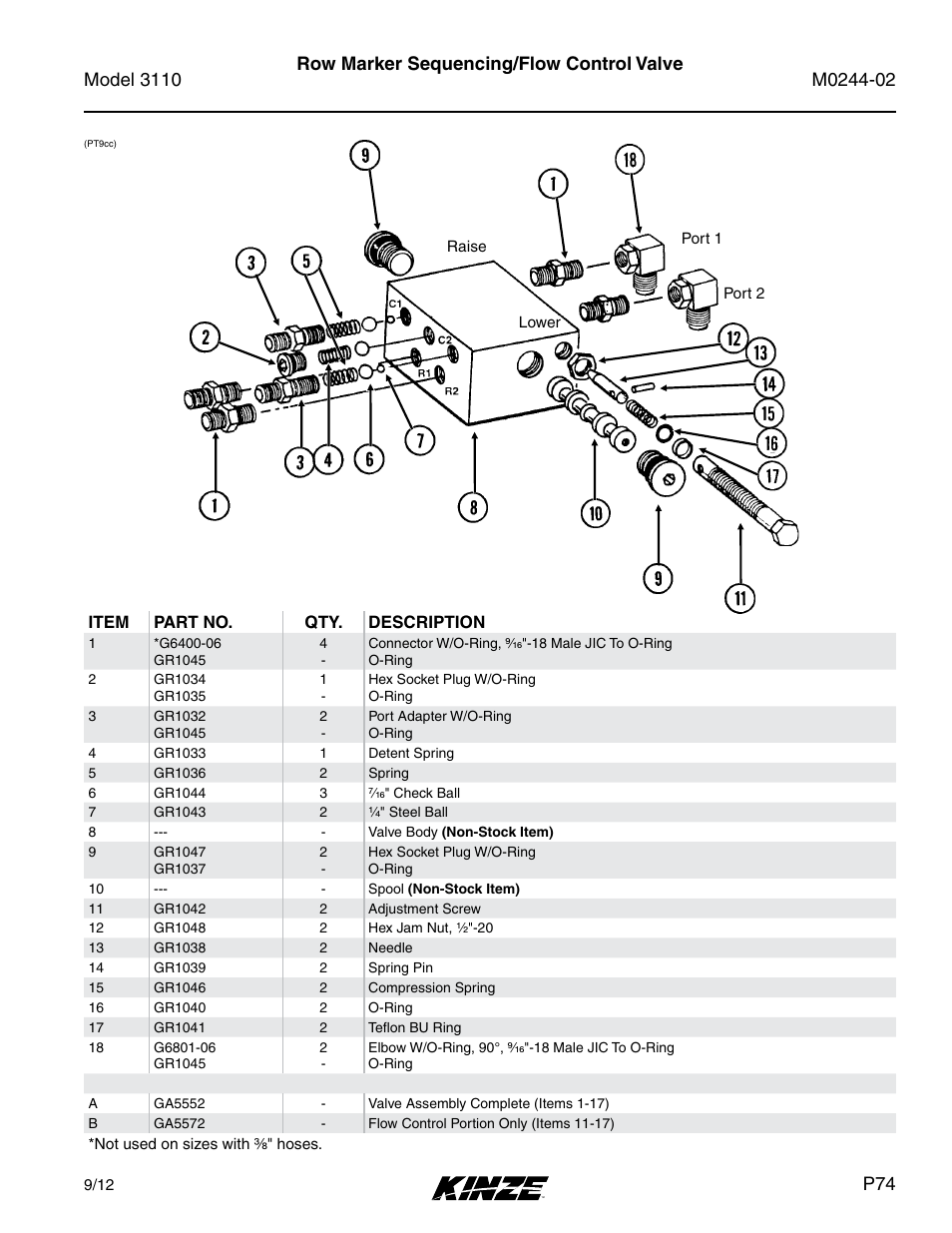Row marker sequencing/flow control valve | Kinze 3110 Mounted Planter Rev. 5/14 User Manual | Page 77 / 100