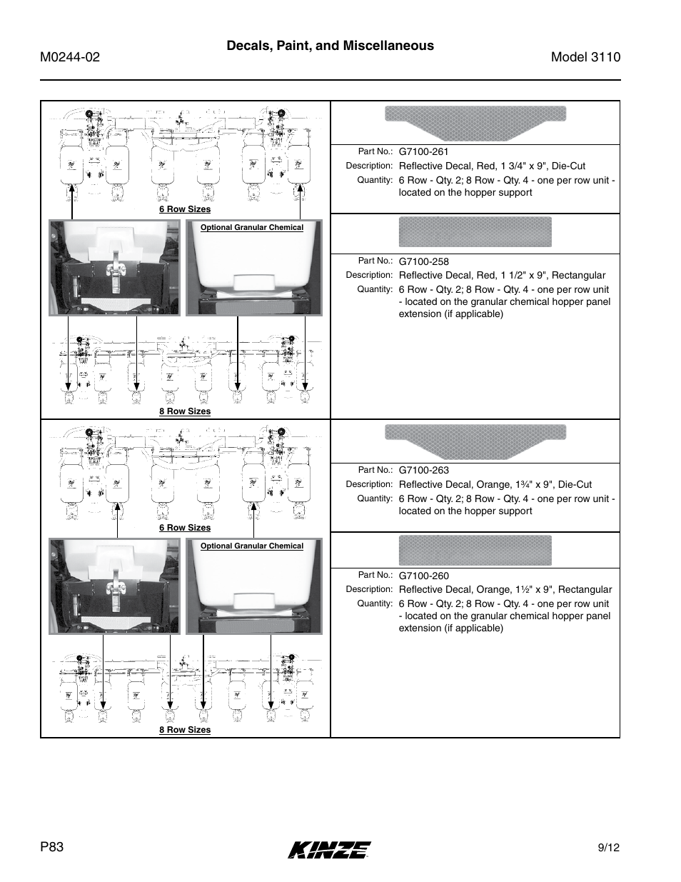 Decals, paint, and miscellaneous | Kinze 3110 Mounted Planter Rev. 5/14 User Manual | Page 86 / 100