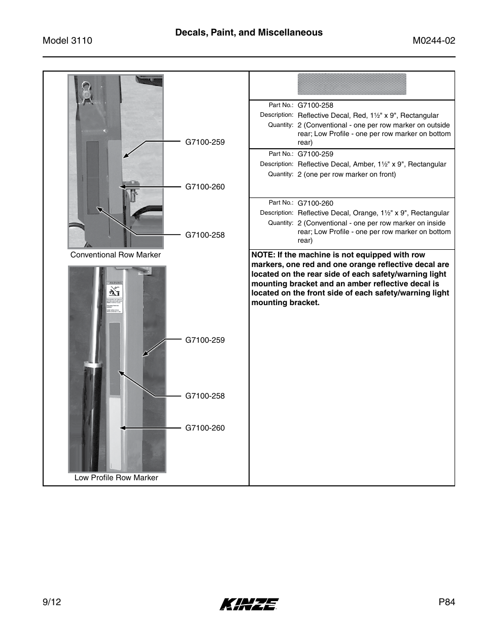 Decals, paint, and miscellaneous | Kinze 3110 Mounted Planter Rev. 5/14 User Manual | Page 87 / 100