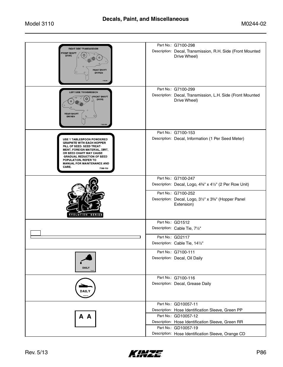 Decals, paint, and miscellaneous | Kinze 3110 Mounted Planter Rev. 5/14 User Manual | Page 89 / 100