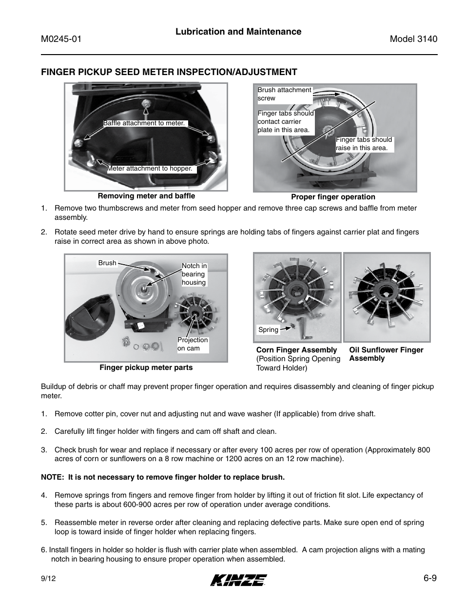 Finger pickup seed meter inspection/adjustment, Finger pickup seed meter inspection/adjustment -9 | Kinze 3140 Stack Fold Planter Rev. 7/14 User Manual | Page 115 / 150
