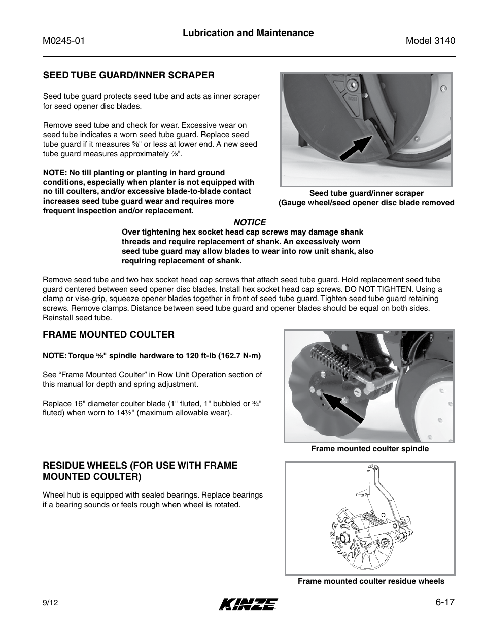 Seed tube guard/inner scraper, Frame mounted coulter, Seed tube guard/inner scraper -17 | Frame mounted coulter -17 | Kinze 3140 Stack Fold Planter Rev. 7/14 User Manual | Page 123 / 150