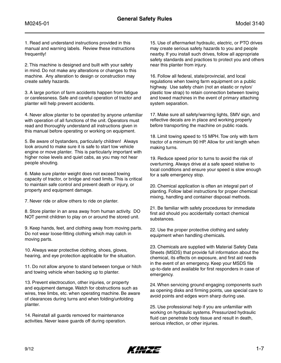 Kinze 3140 Stack Fold Planter Rev. 7/14 User Manual | Page 13 / 150