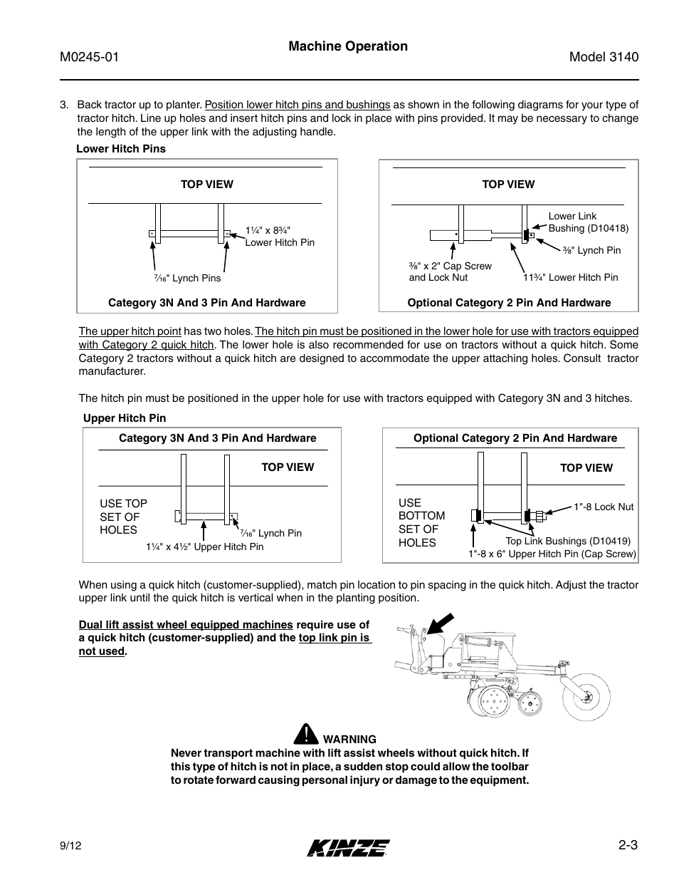 3 machine operation | Kinze 3140 Stack Fold Planter Rev. 7/14 User Manual | Page 17 / 150