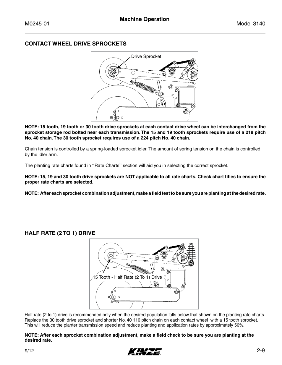 Contact wheel drive sprockets, Contact wheel drive sprockets -9 | Kinze 3140 Stack Fold Planter Rev. 7/14 User Manual | Page 23 / 150