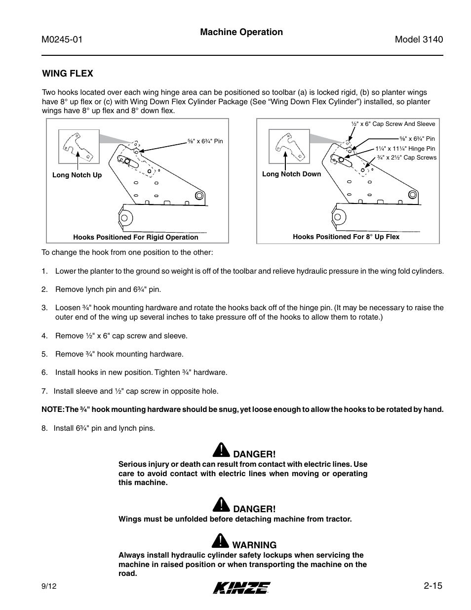 Wing flex, Wing flex -15 | Kinze 3140 Stack Fold Planter Rev. 7/14 User Manual | Page 29 / 150