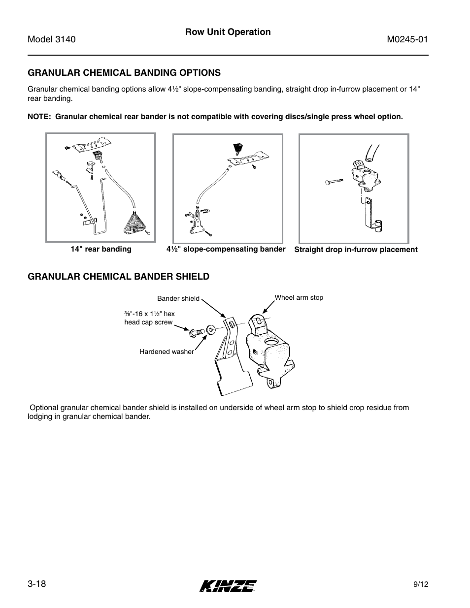 Granular chemical banding options, Granular chemical bander shield, Granular chemical banding options -18 | Granular chemical bander shield -18 | Kinze 3140 Stack Fold Planter Rev. 7/14 User Manual | Page 56 / 150
