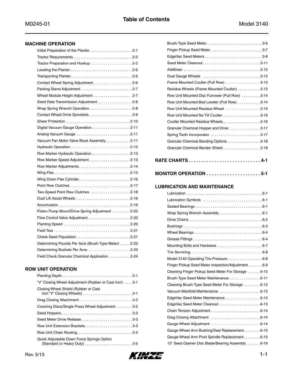 Kinze 3140 Stack Fold Planter Rev. 7/14 User Manual | Page 7 / 150