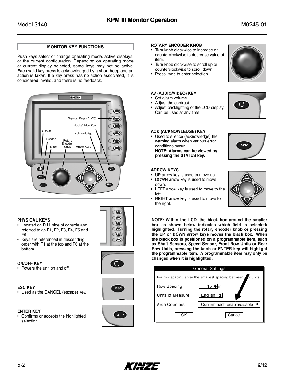 Monitor key functions -2, Kpm iii monitor operation | Kinze 3140 Stack Fold Planter Rev. 7/14 User Manual | Page 82 / 150