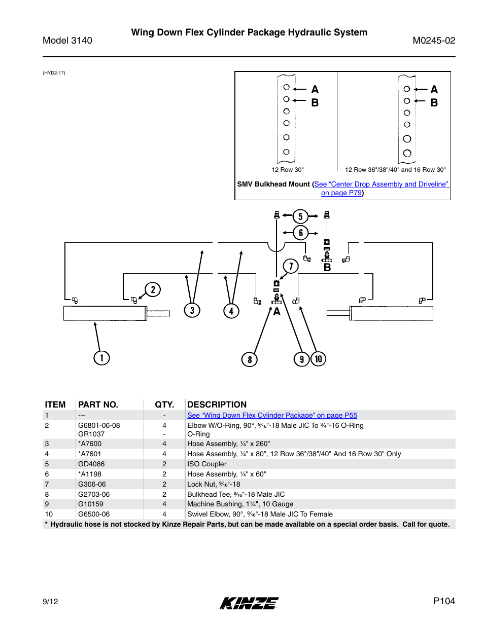 Wing down flex cylinder package hydraulic system | Kinze 3140 Stack Fold Planter Rev. 5/14 User Manual | Page 107 / 136
