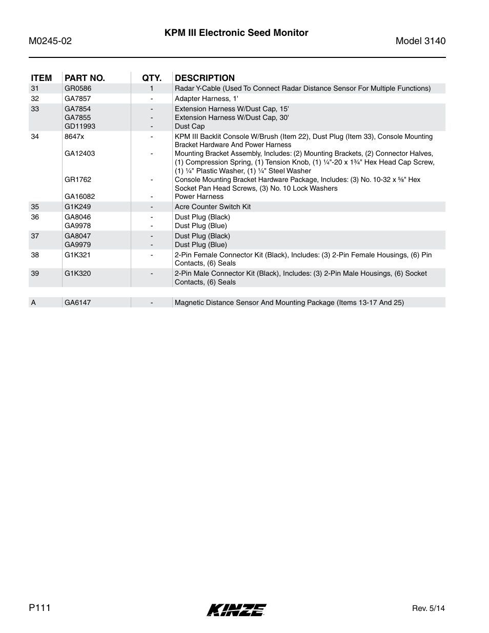 Kpm iii electronic seed monitor | Kinze 3140 Stack Fold Planter Rev. 5/14 User Manual | Page 114 / 136