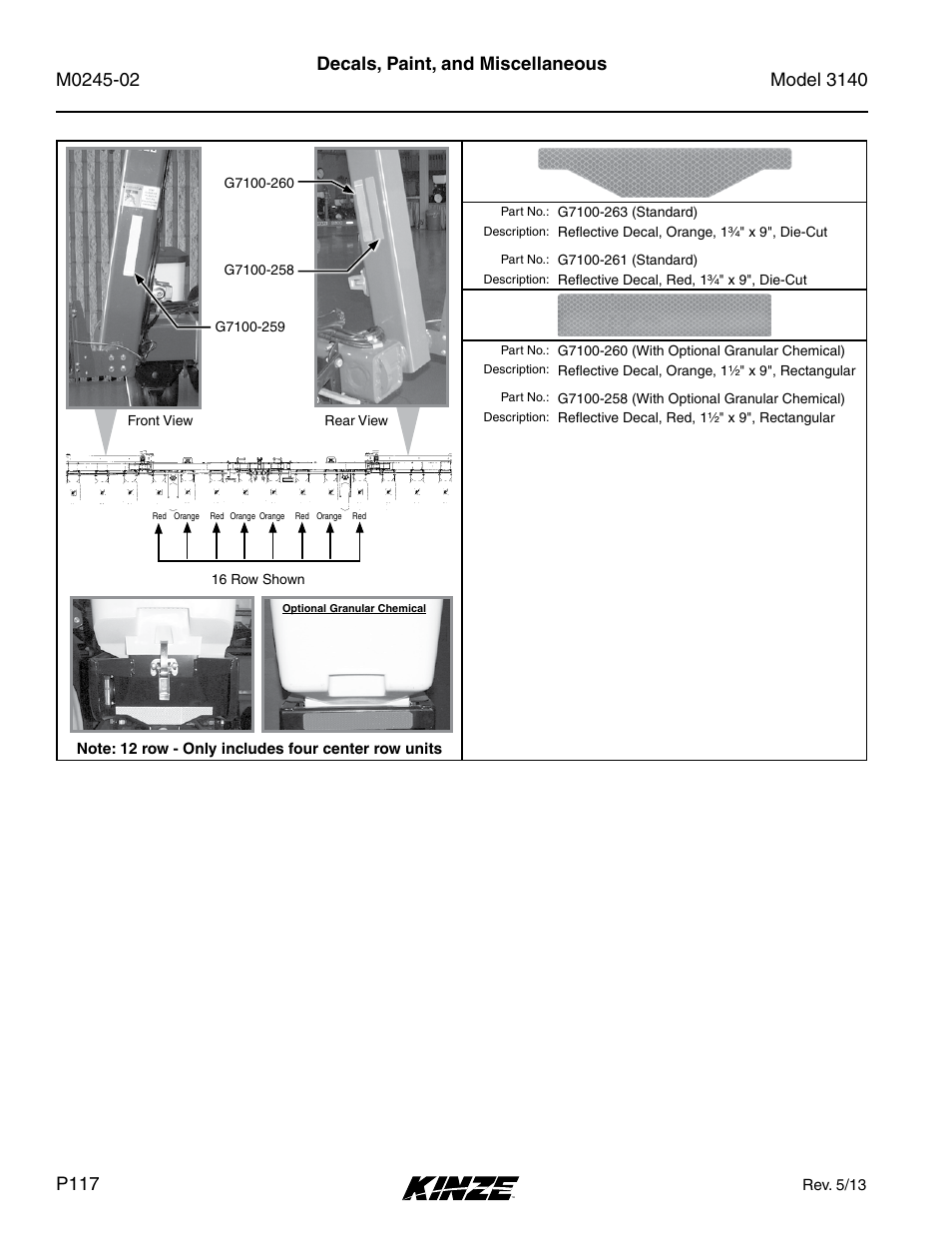Decals, paint, and miscellaneous | Kinze 3140 Stack Fold Planter Rev. 5/14 User Manual | Page 120 / 136