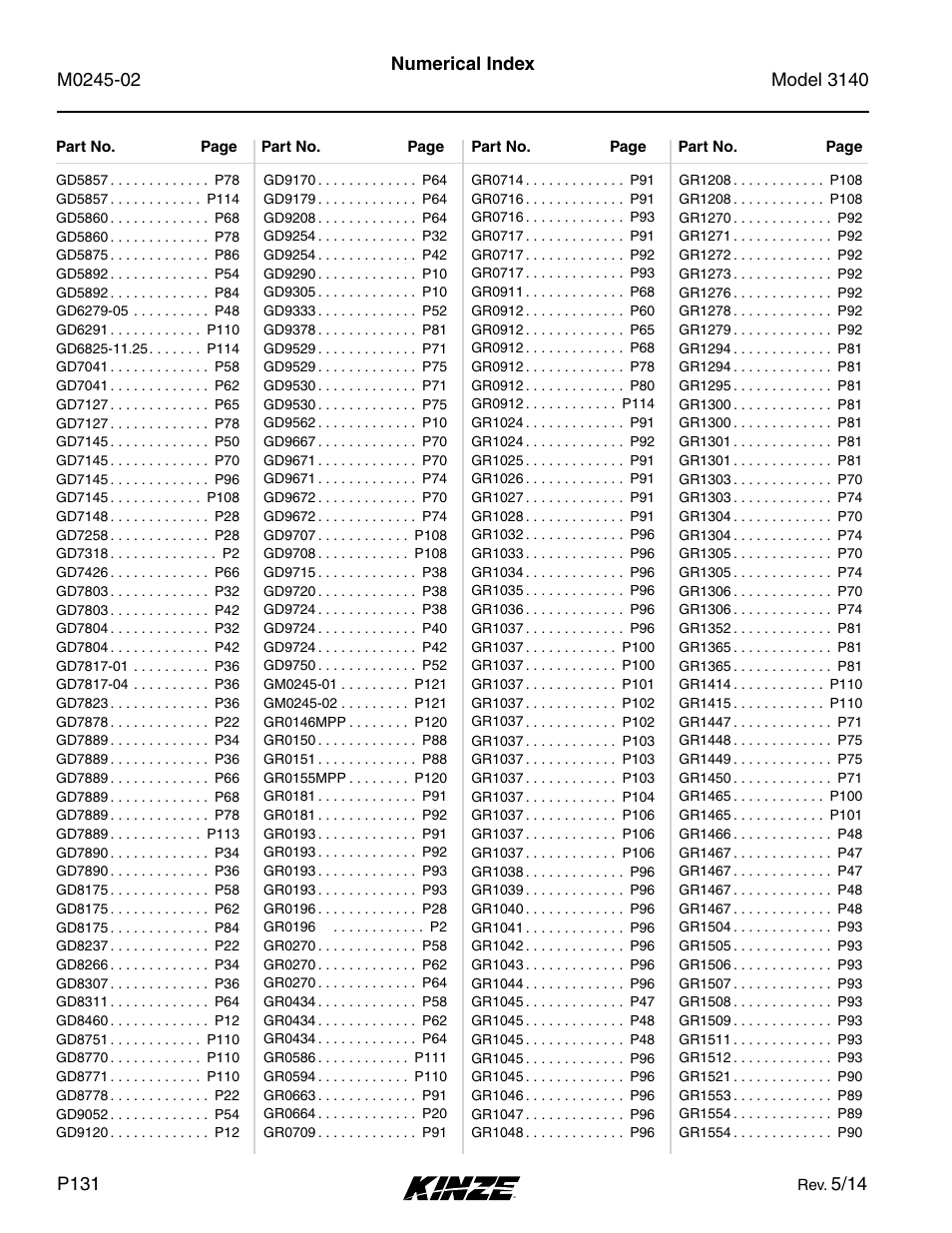 Kinze 3140 Stack Fold Planter Rev. 5/14 User Manual | Page 134 / 136
