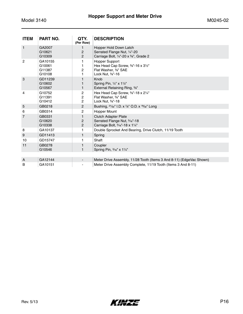 Hopper support and meter drive | Kinze 3140 Stack Fold Planter Rev. 5/14 User Manual | Page 19 / 136