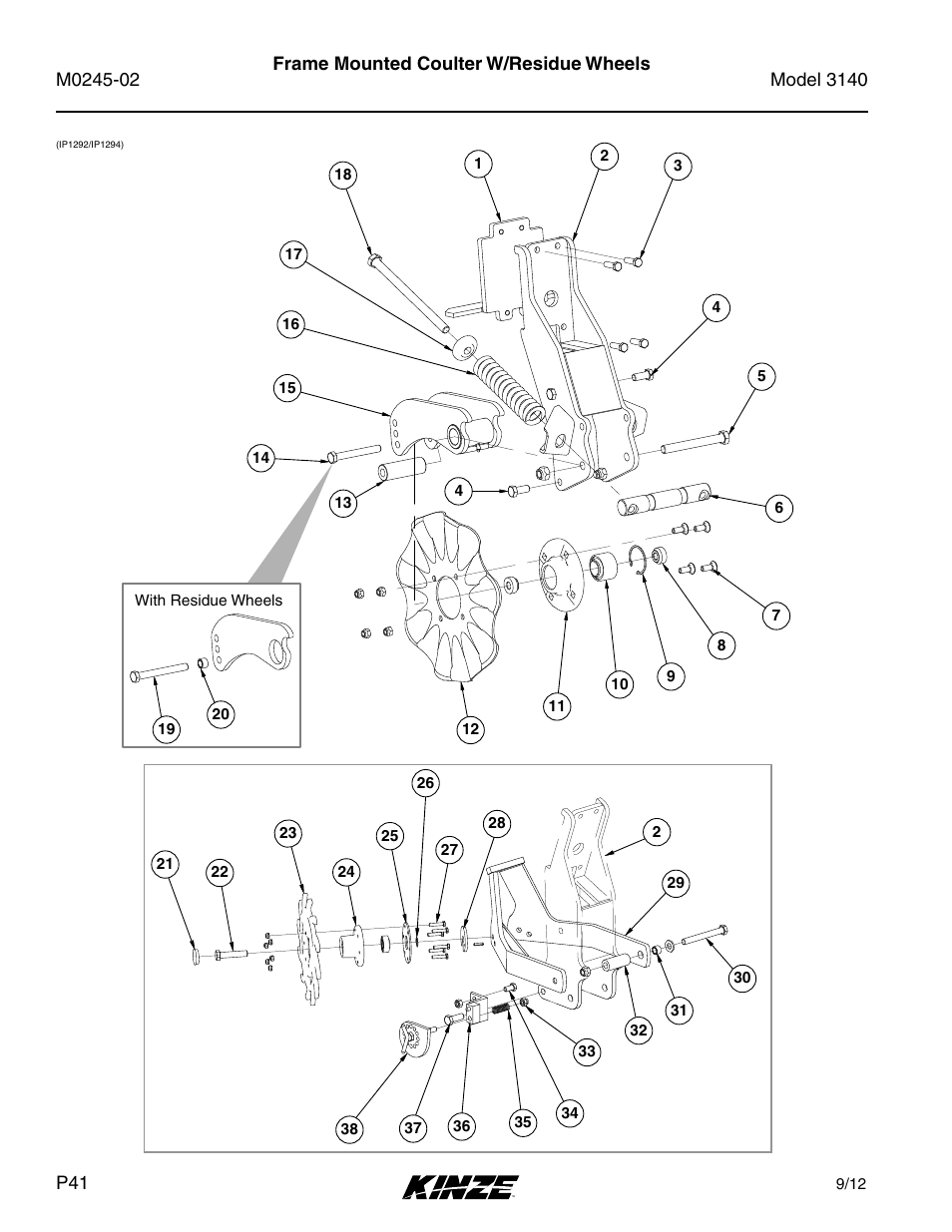 Frame mounted coulter w/residue wheels | Kinze 3140 Stack Fold Planter Rev. 5/14 User Manual | Page 44 / 136
