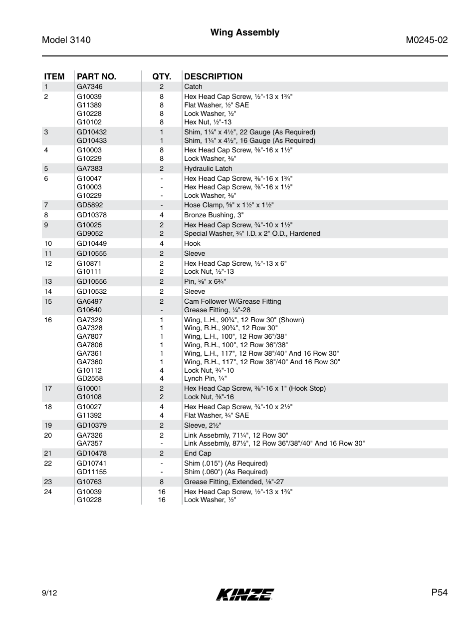 Wing assembly | Kinze 3140 Stack Fold Planter Rev. 5/14 User Manual | Page 57 / 136