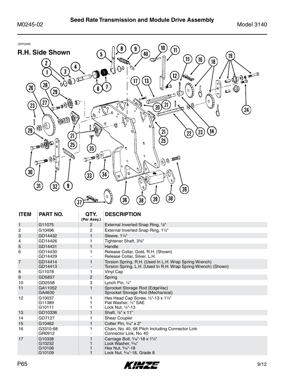 Seed rate transmission and module drive assembly, R .h . side shown | Kinze 3140 Stack Fold Planter Rev. 5/14 User Manual | Page 68 / 136