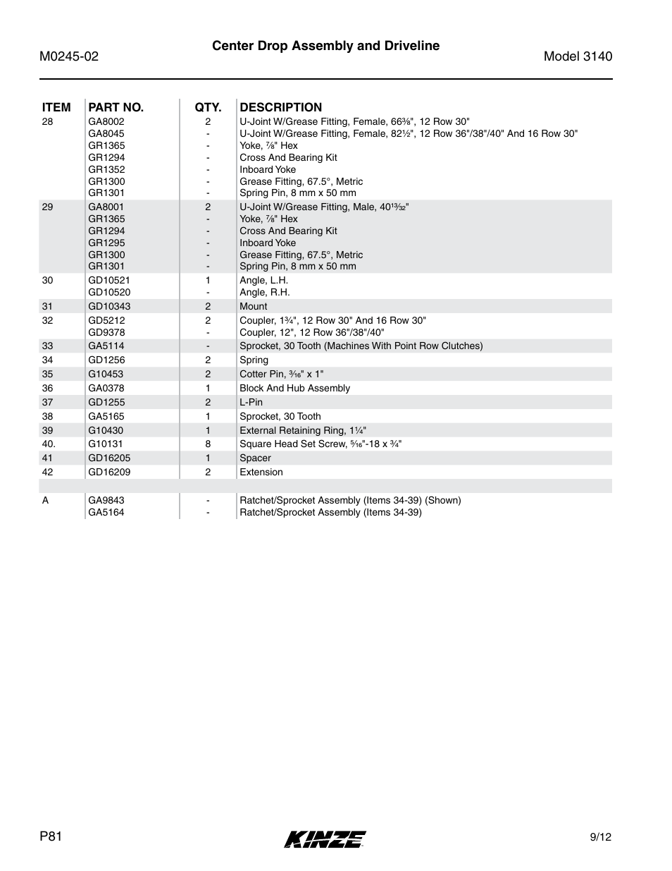 Center drop assembly and driveline | Kinze 3140 Stack Fold Planter Rev. 5/14 User Manual | Page 84 / 136