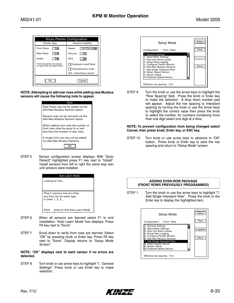 33 kpm iii monitor operation, Rev. 7/12 | Kinze 3200 Wing-Fold Planter Rev. 7/14 User Manual | Page 123 / 192