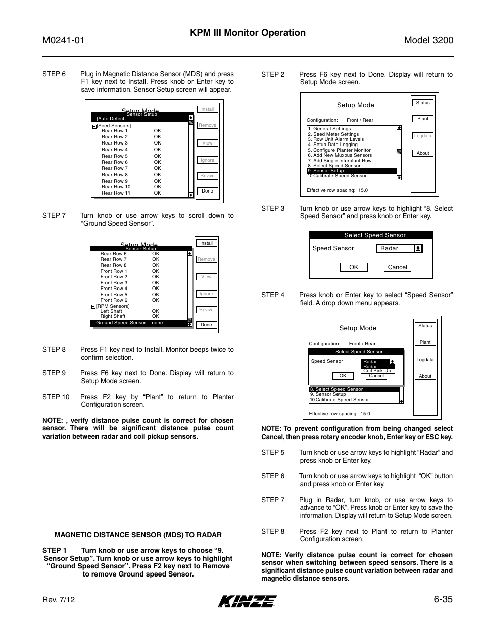 35 kpm iii monitor operation, Setup mode, Rev. 7/12 | Kinze 3200 Wing-Fold Planter Rev. 7/14 User Manual | Page 125 / 192
