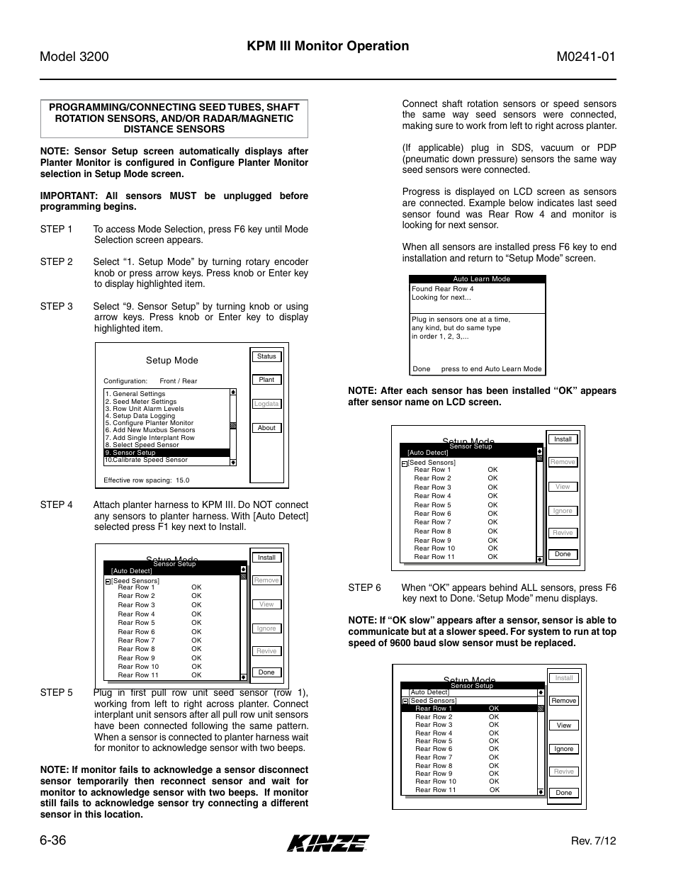 Kpm iii monitor operation, Rev. 7/12 | Kinze 3200 Wing-Fold Planter Rev. 7/14 User Manual | Page 126 / 192