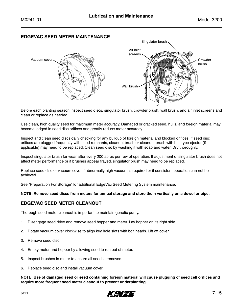 Edgevac seed meter maintenance, Edgevac seed meter cleanout, Edgevac seed meter maintenance -15 | Edgevac seed meter cleanout -15 | Kinze 3200 Wing-Fold Planter Rev. 7/14 User Manual | Page 155 / 192