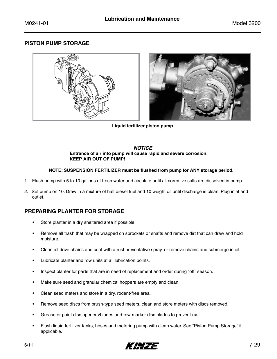 Piston pump storage, Preparing planter for storage, Piston pump storage -29 | Preparing planter for storage -29 | Kinze 3200 Wing-Fold Planter Rev. 7/14 User Manual | Page 169 / 192