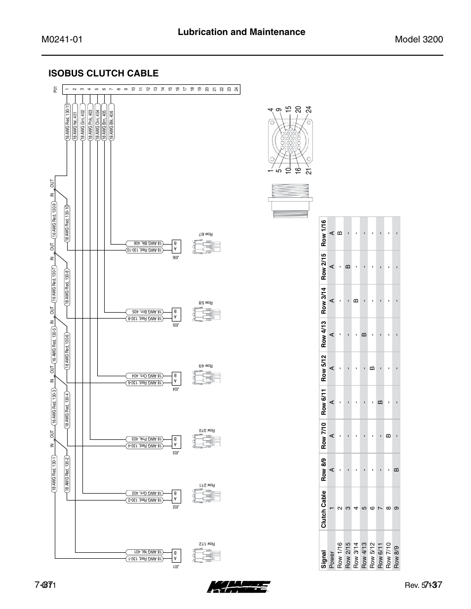 Isobus clutch cable, Signal, Clutch cable | Row 6/11, Isobus clutch cable -37, Signal -37, Clutch cable -37, Row 6/11 -37, Rev. 5/13 | Kinze 3200 Wing-Fold Planter Rev. 7/14 User Manual | Page 177 / 192