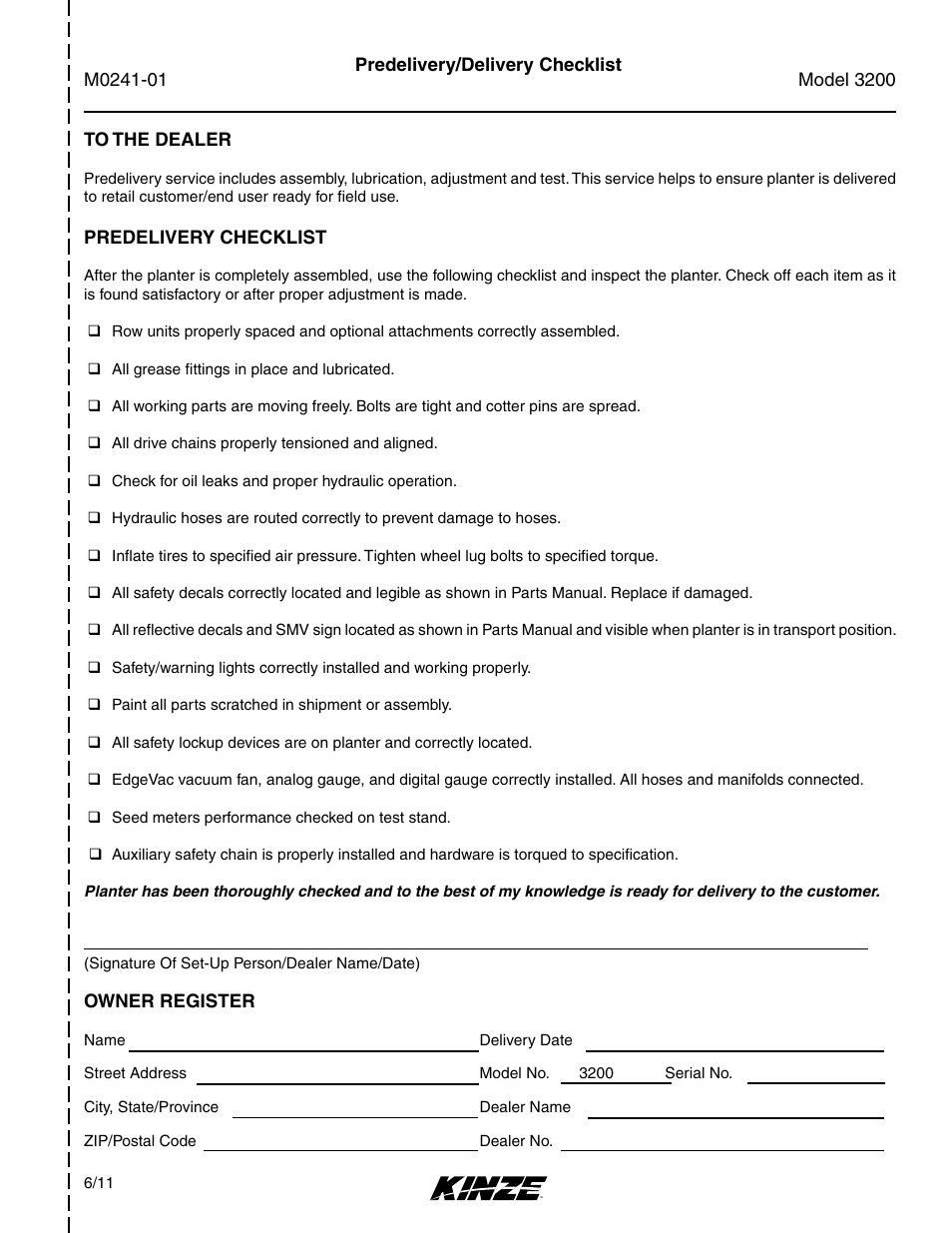 Kinze 3200 Wing-Fold Planter Rev. 7/14 User Manual | Page 5 / 192