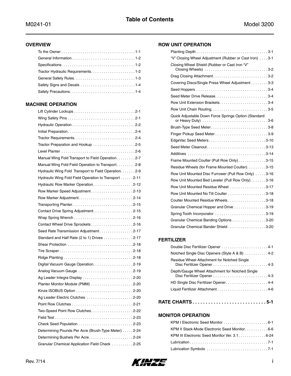 Kinze 3200 Wing-Fold Planter Rev. 7/14 User Manual | Page 7 / 192