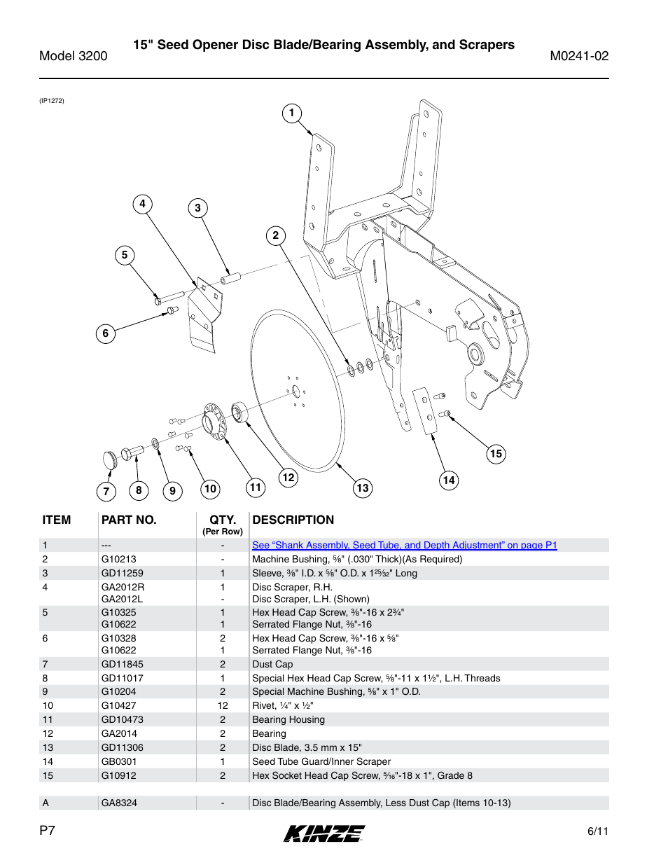 Item part no. qty, Description | Kinze 3200 Wing-Fold Planter Rev. 5/14 User Manual | Page 10 / 166
