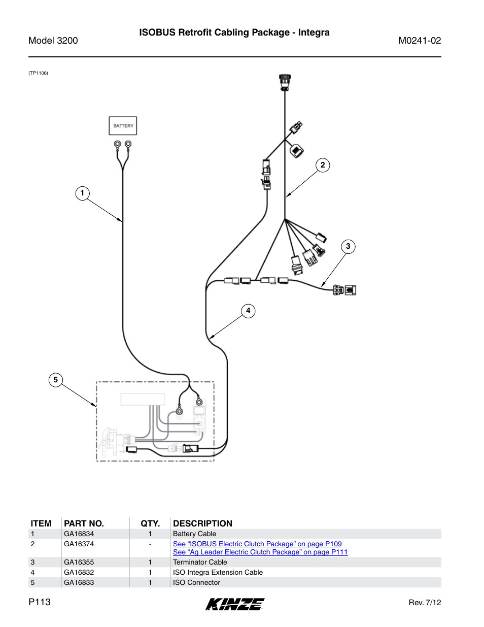 Isobus retrofit cabling package - integra | Kinze 3200 Wing-Fold Planter Rev. 5/14 User Manual | Page 116 / 166