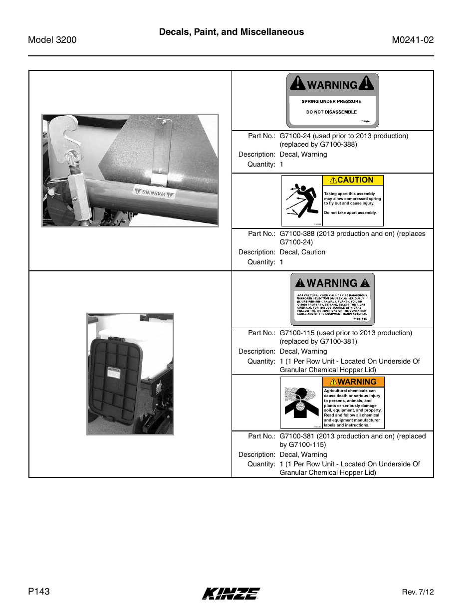 Warning | Kinze 3200 Wing-Fold Planter Rev. 5/14 User Manual | Page 146 / 166