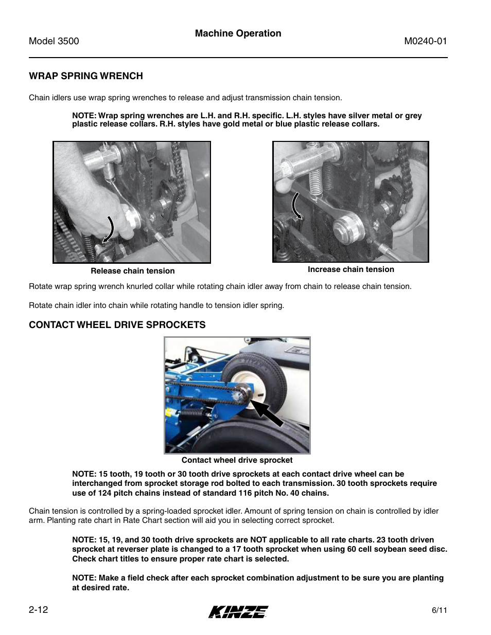 Wrap spring wrench, Contact wheel drive sprockets, Wrap spring wrench -12 | Contact wheel drive sprockets -12 | Kinze 3500 Lift and Rotate Planter Rev. 7/14 User Manual | Page 24 / 140