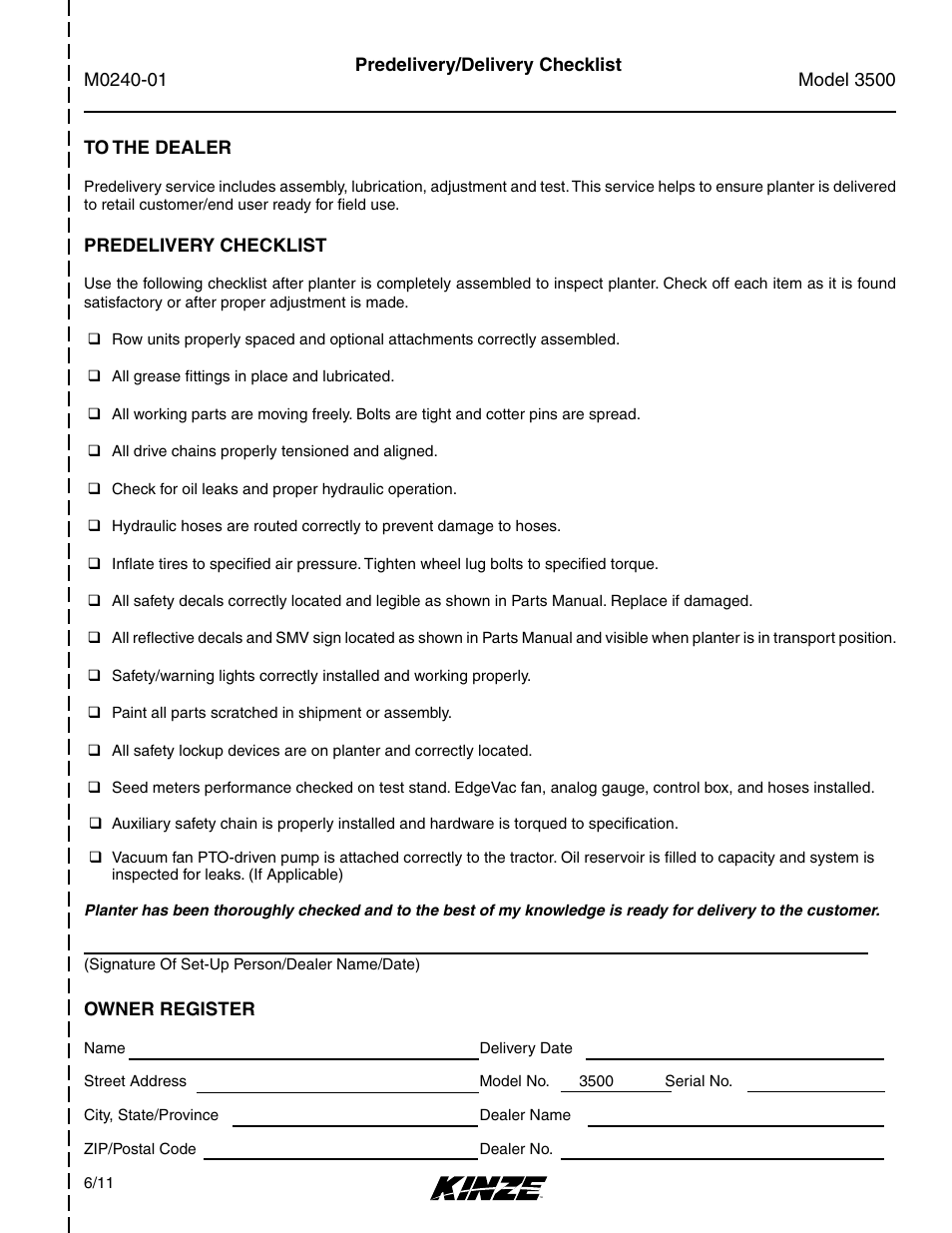 Kinze 3500 Lift and Rotate Planter Rev. 7/14 User Manual | Page 3 / 140