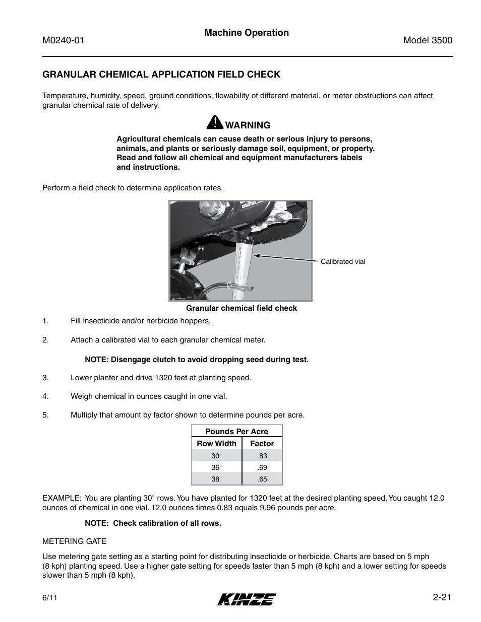 Granular chemical application field check, Granular chemical application field check -21 | Kinze 3500 Lift and Rotate Planter Rev. 7/14 User Manual | Page 33 / 140