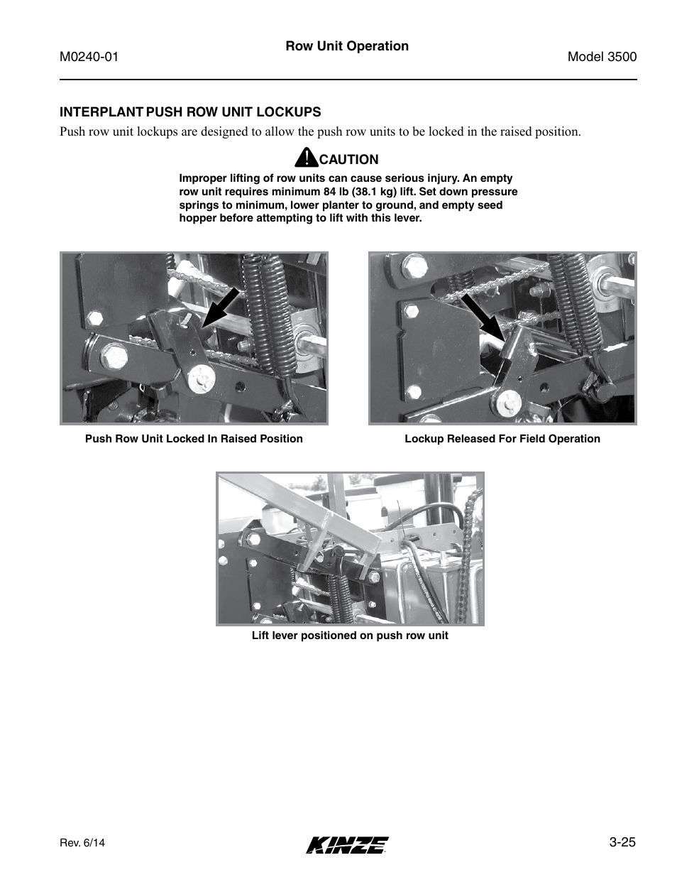 Interplant push row unit lockups, Interplant, Push row unit lockups -25 | Kinze 3500 Lift and Rotate Planter Rev. 7/14 User Manual | Page 59 / 140
