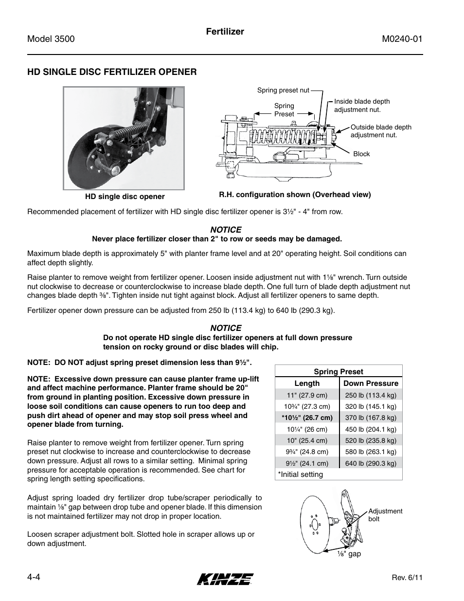 Hd single disc fertilizer opener, Hd single disc fertilizer opener -4 | Kinze 3500 Lift and Rotate Planter Rev. 7/14 User Manual | Page 64 / 140