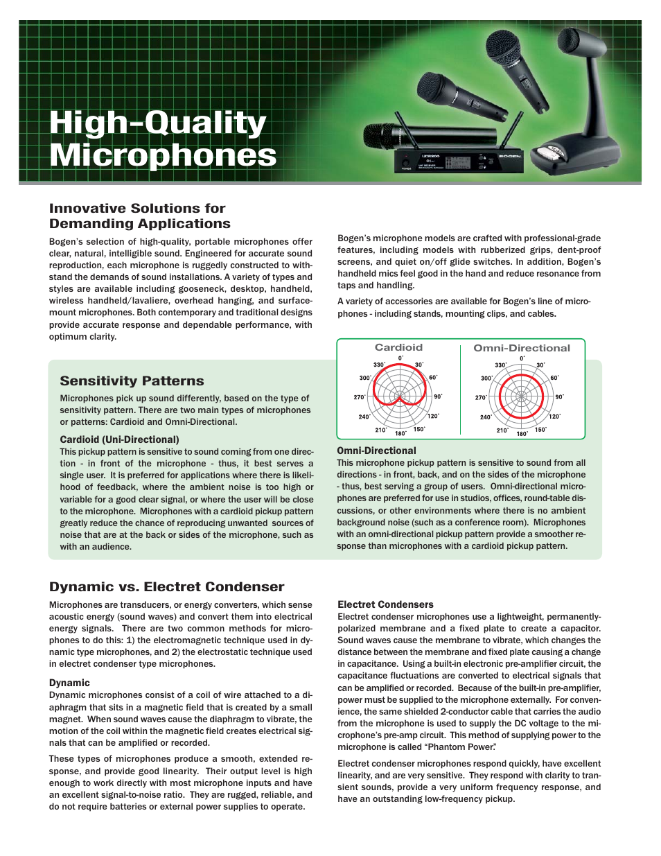 High-quality microphones | Bogen Microphones User Manual | Page 2 / 8