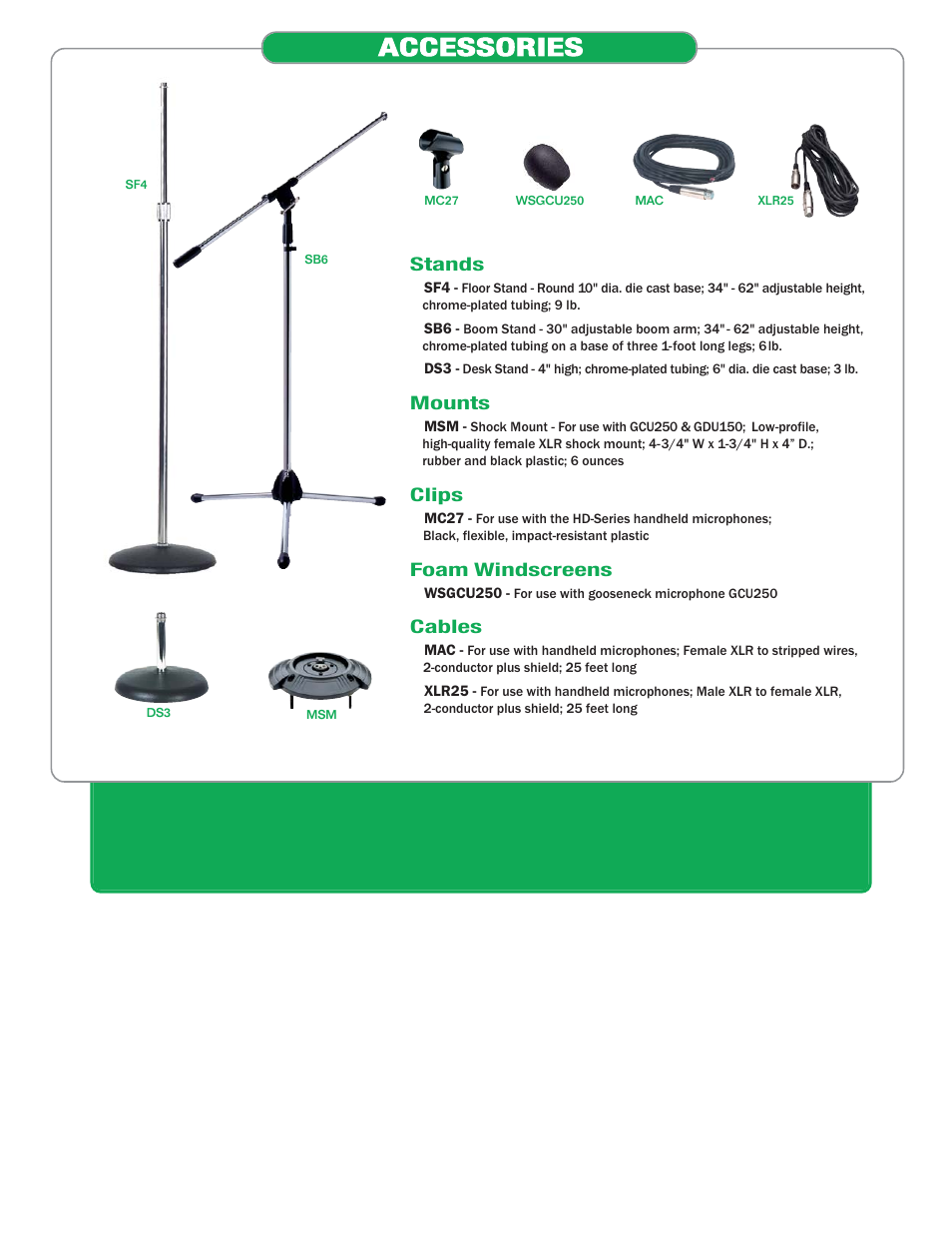 Accessories, Stands, Mounts | Clips, Foam windscreens, Cables | Bogen Microphones User Manual | Page 7 / 8