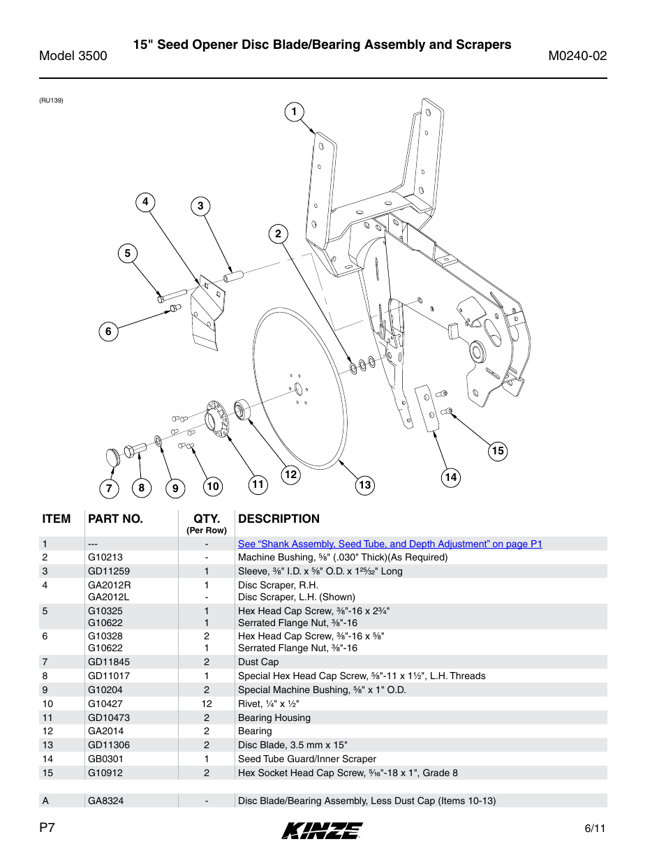 Item part no. qty, Description | Kinze 3500 Lift and Rotate Planter Rev. 5/14 User Manual | Page 10 / 182