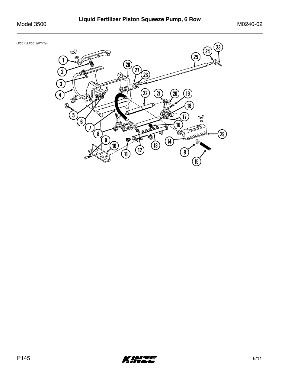 Liquid fertilizer piston squeeze pump, 6 row | Kinze 3500 Lift and Rotate Planter Rev. 5/14 User Manual | Page 148 / 182